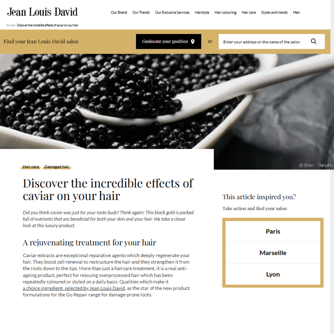 Black caviar benefits for hair care as featured by Jean Louis David
