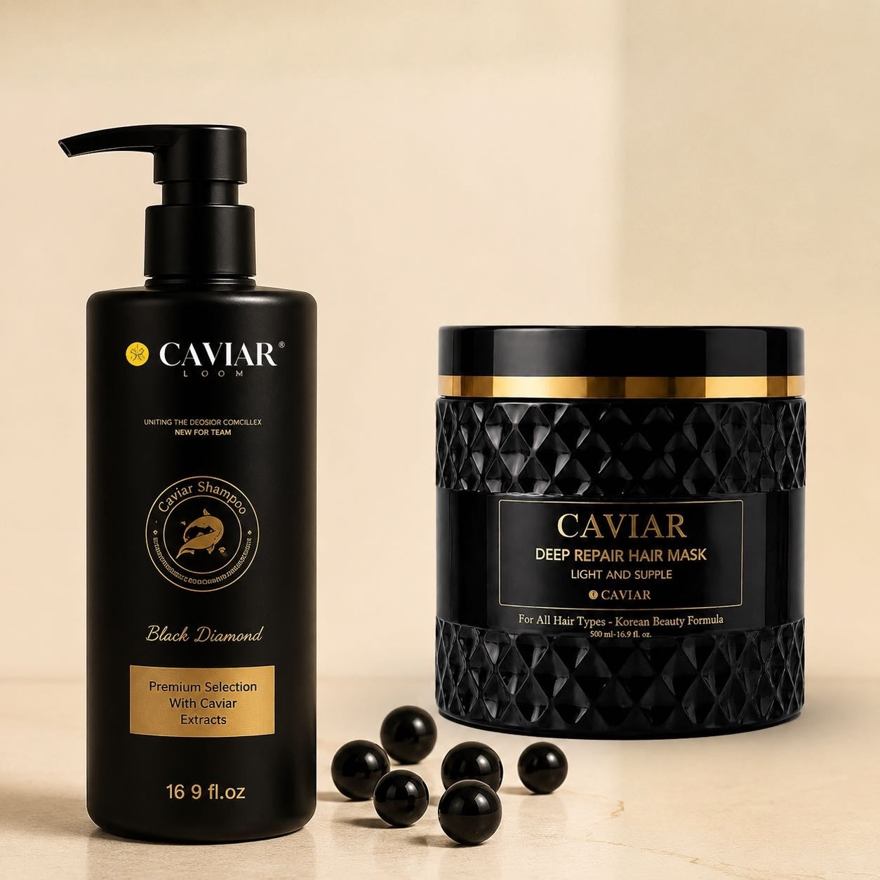 Korean Caviar Combo: Repair Shampoo + Deep Repair Hair Mask (16.9 fl.oz. / 500ml each)