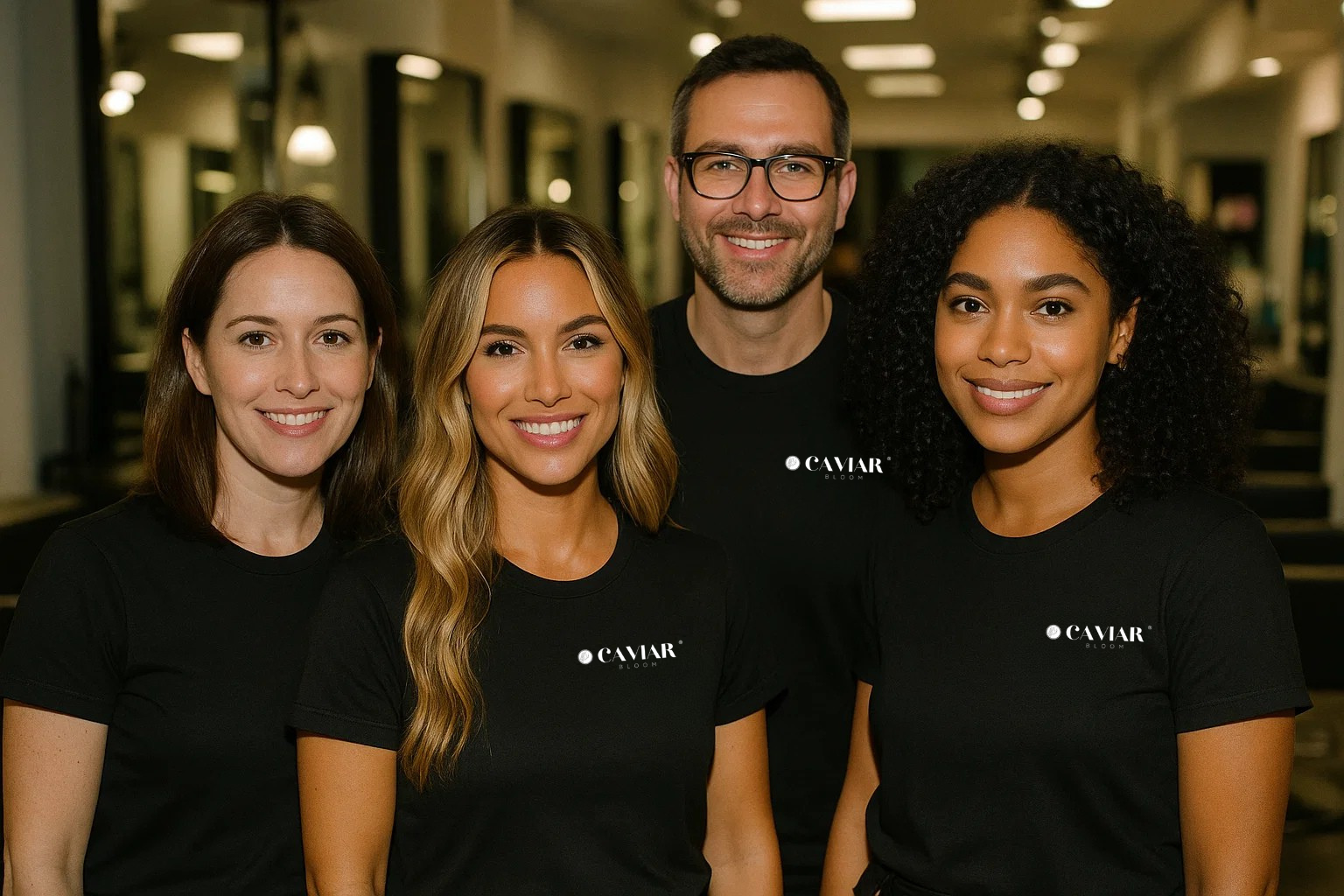 CaviarBloom professional hair care team smiling at salon
